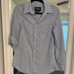 Zara Women's Blue Striped Button Down Shirt